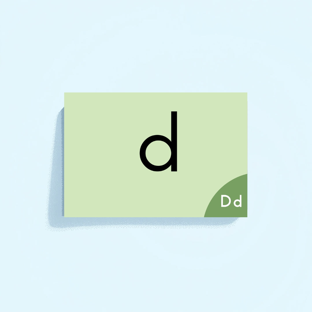 Flashcard with the letter 'd' on a light blue background