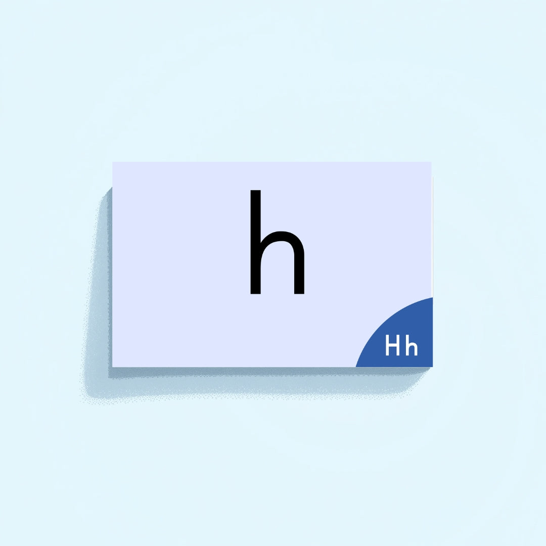 Card with the letter 'h' on a light blue background